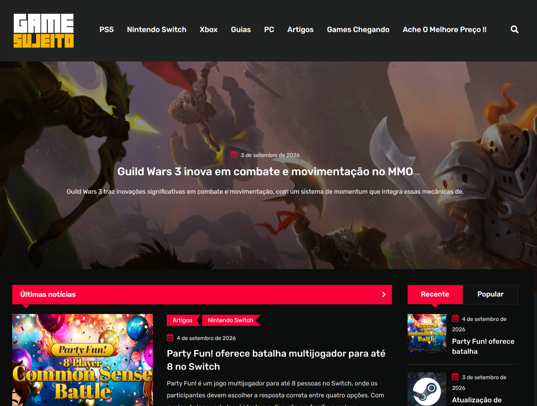 Game Sujeito - Game News Website