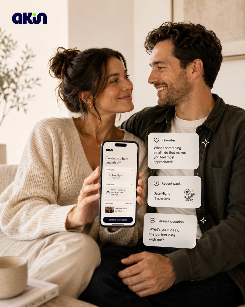 Akin app: continue where you left off, with favorites and current question