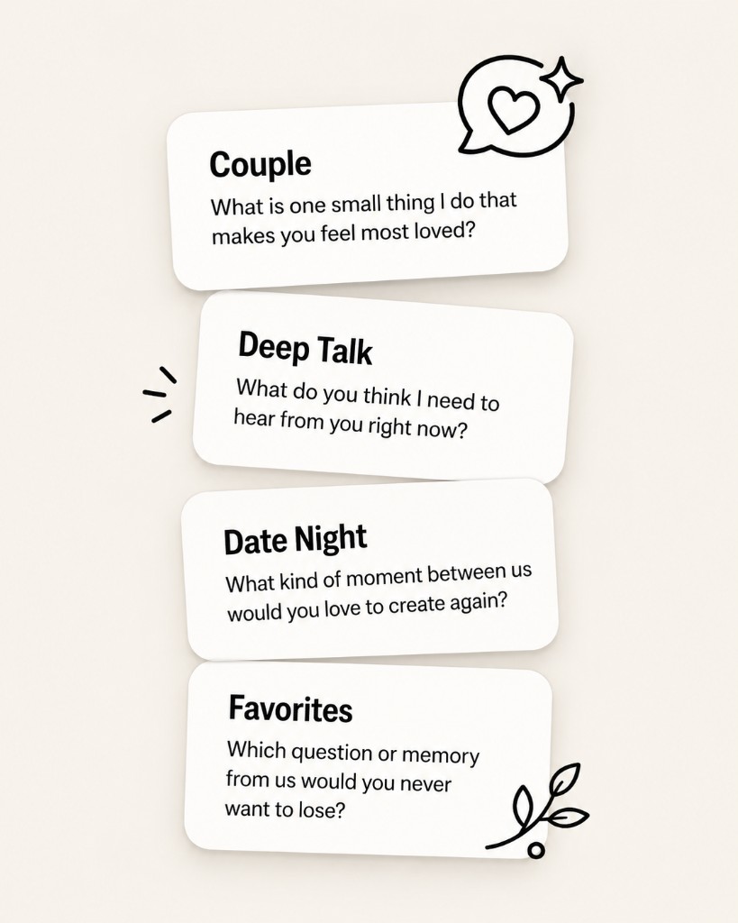 Saved Akin prompts—Couple, Deep Talk, Date Night, and Favorites